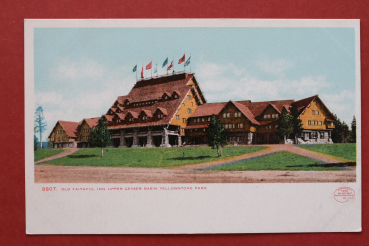 Postcard PC Yellowstone National Park Wyoming 1900 Old Faithfull Inn Restaurant Hotel USA US United States